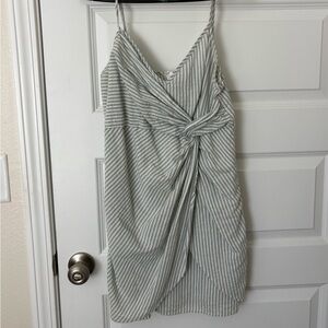 Chic Linen Striped Green and White Mini Dress